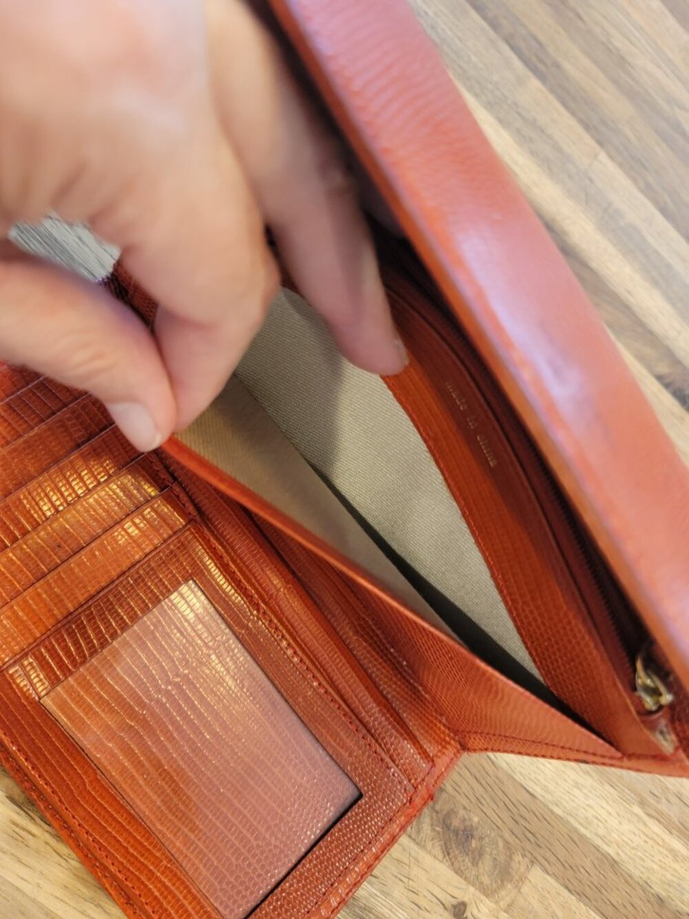 Vintage Kate Spade Burnt Orange Snake Embossed Long Leather Tri Fold Wallet - Picture 7 of 15